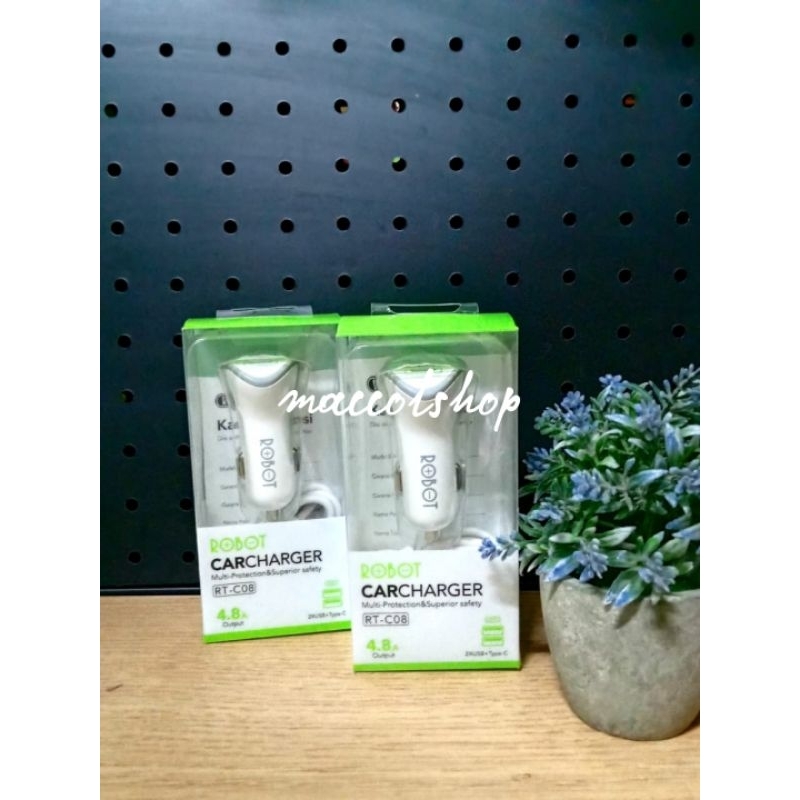 ROBOT RT-C08 CAR CHARGER COLOKAN MOBIL-3 PORT USB&TYPE C