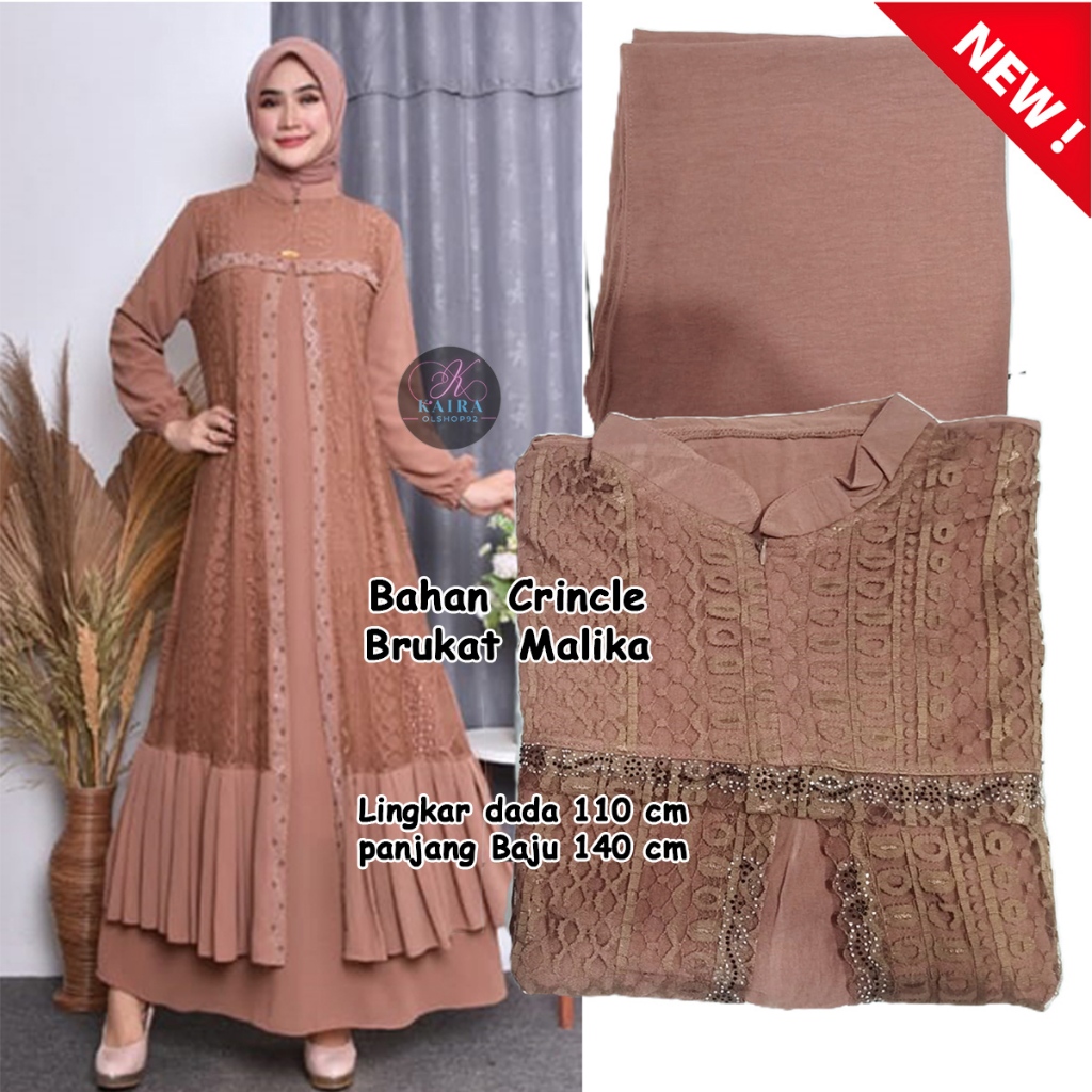 Salma Dres Gamis Brukat set Dengan Hijab SegiEmpat Bahan Crincle