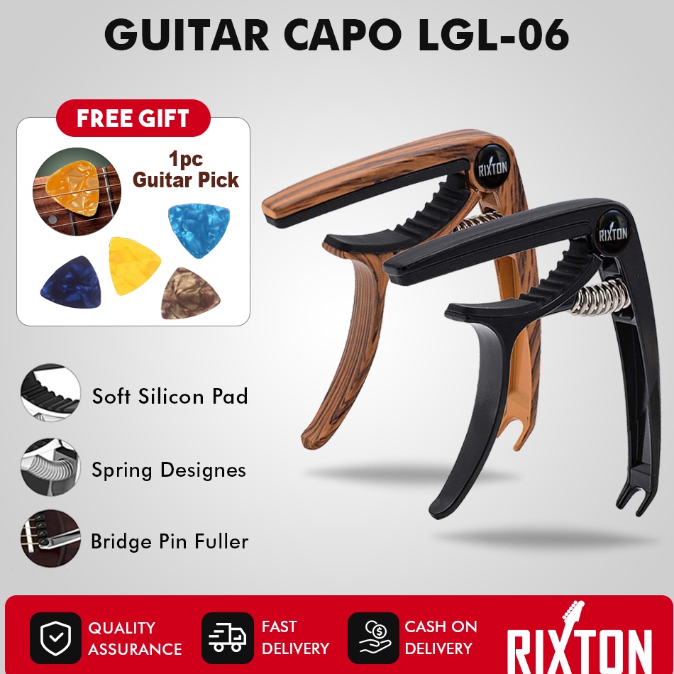 Terbaik RIXTON Guitar Capo LGL6 Clamp Aluminium Alloy Metal Wood Grain Quick Change Key Acoustic Cap