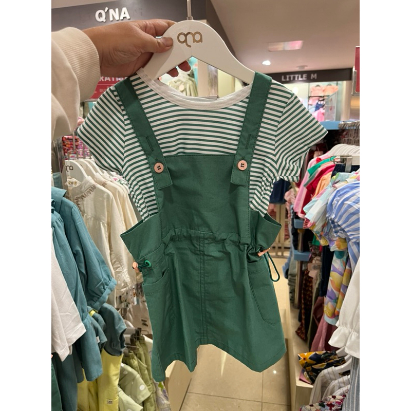overall rok anak perempuan hijau botol polos garis by qna