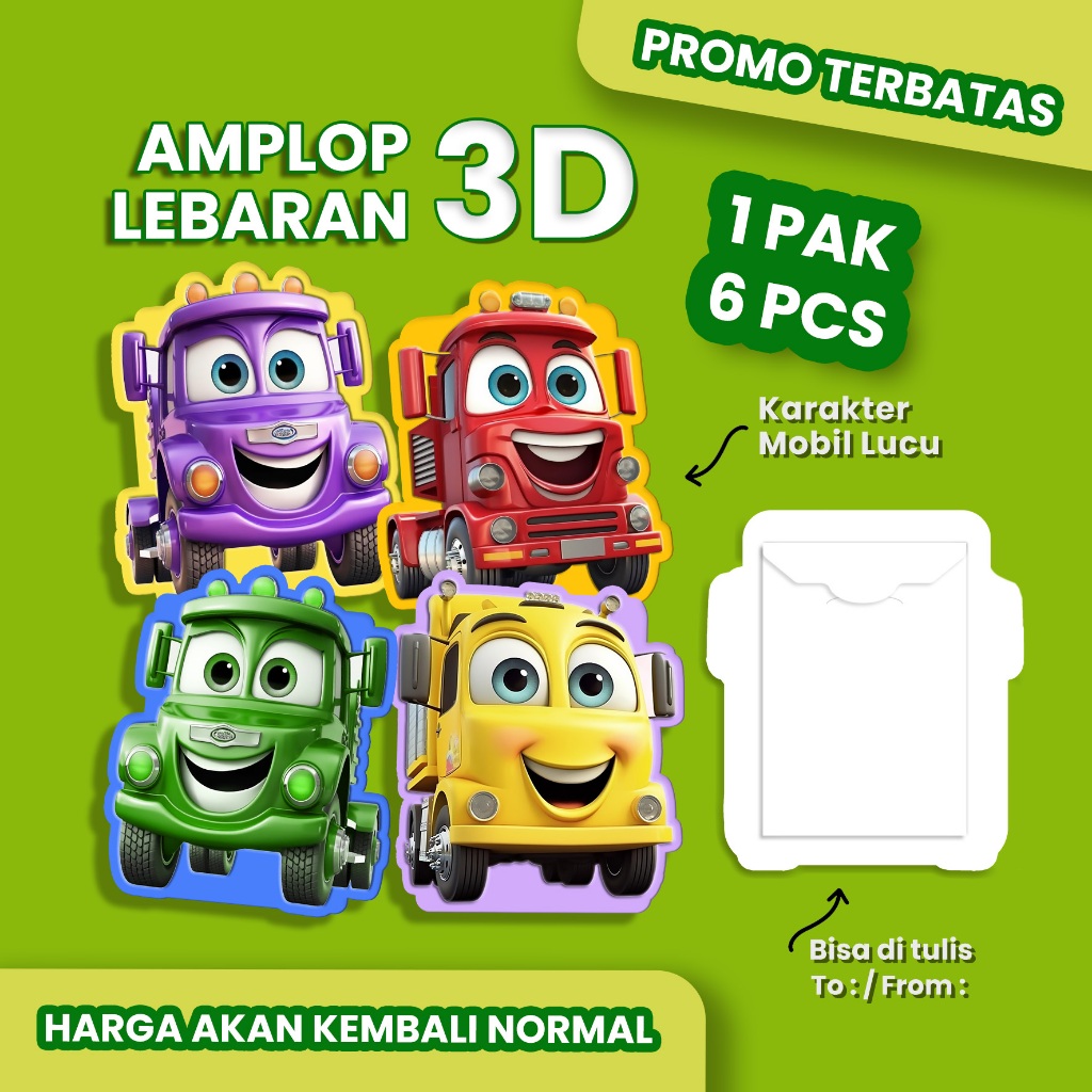 

Amplop 3D, Amplop Lebaran Viral Termurah, AMPLOP LEBARAN UNIK Karakter Mobil