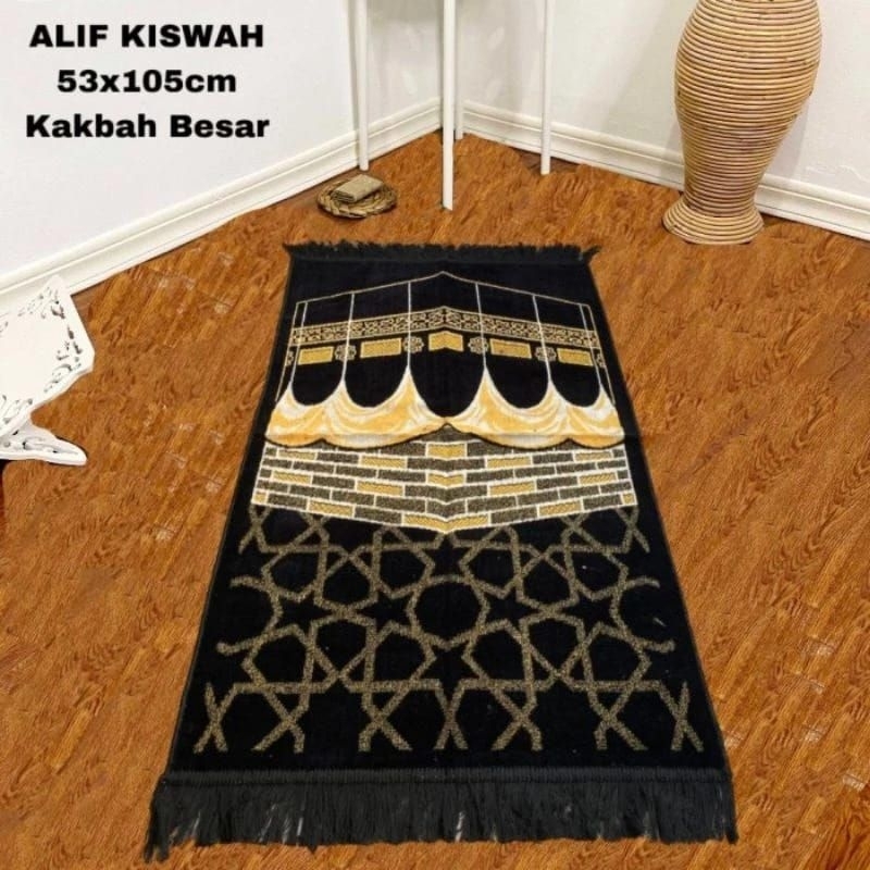 sajadah turki alif kiswah bulu dasar hitam standar -+53x105 lebar -+110x68 sajadah turky timbul saja