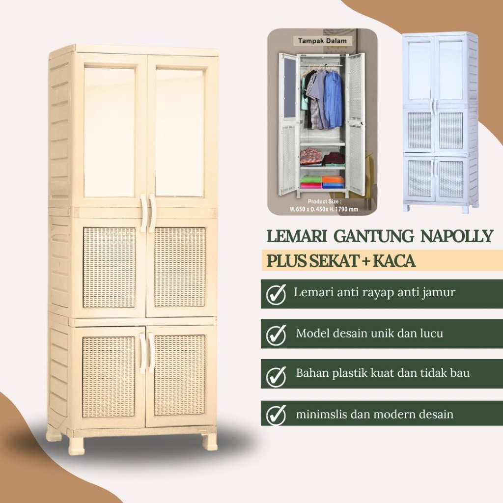 LEMARI PLASTIK GANTUNG JUMBO DENGAN KACA DAN KUNCI MERK NAPOLLY CABRO 5G11 2C I LEMARI GANTUNG + SUS
