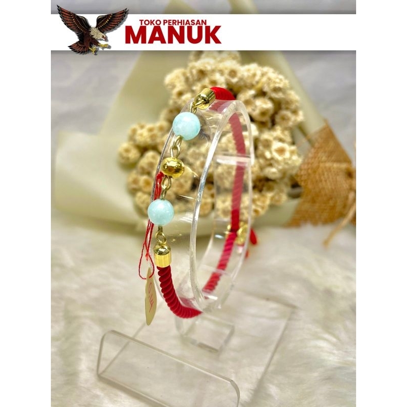 Gelang Tali Serut & Bola Emas 6K/300 | Warna Merah | Gelang Custom