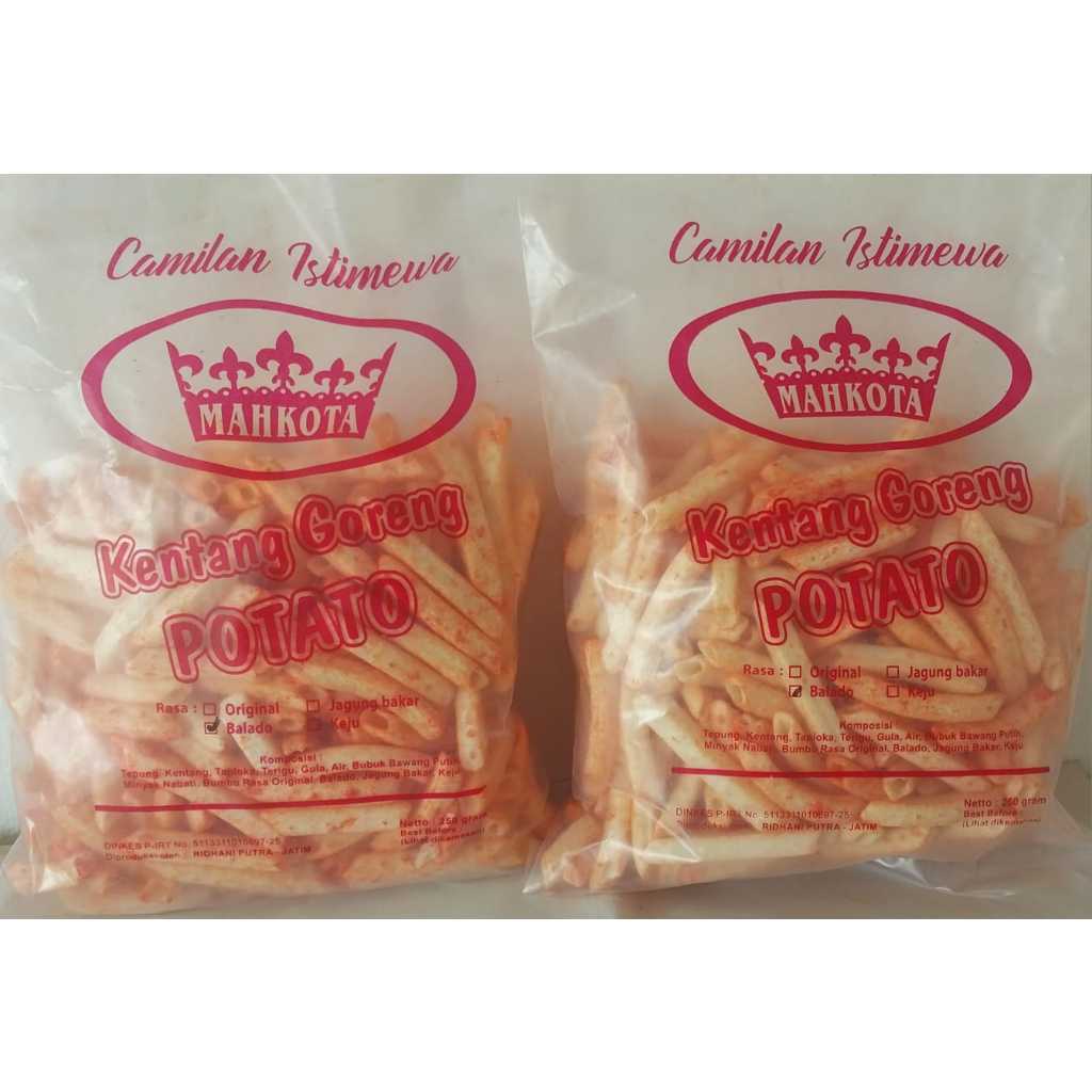 

Kentang Goreng Potato Mahkota Matang Varian Rasa Balado Kemasan 250Gr - Renyah