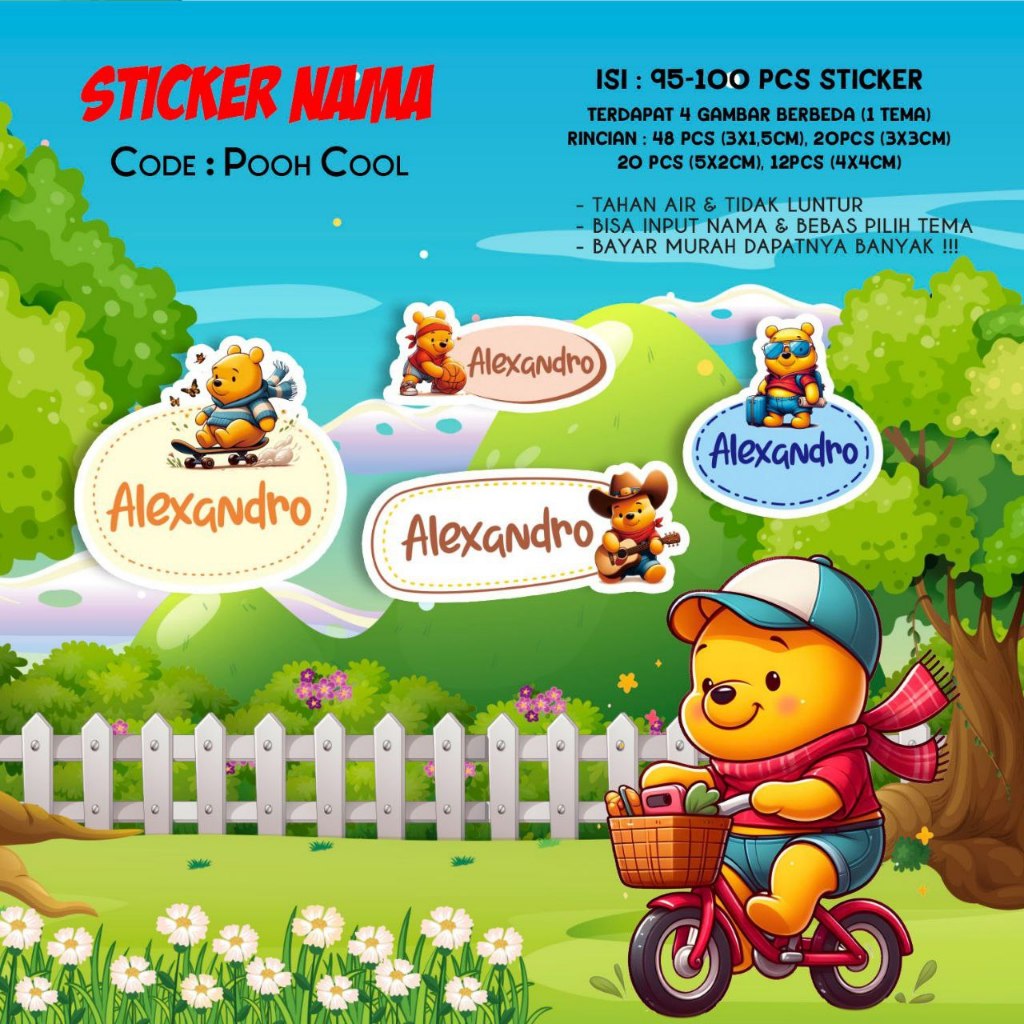 

Sticker / Stiker Label Nama Karakter Tema POOH COOL / WIINIE THE POOH