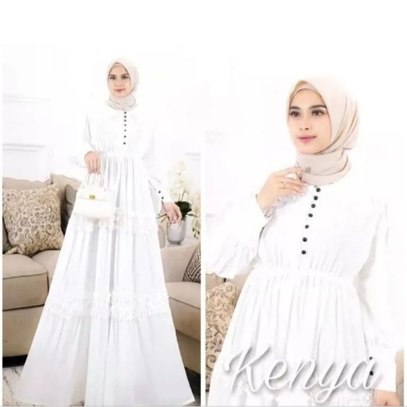 Fashion muslim wanita trendy polos cerutybabydoll kancing depan baju putih raya series 2024 / Kenya 