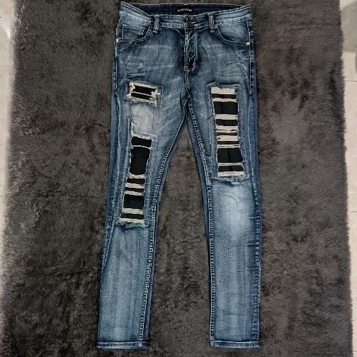 (PRELOVED/SECOND) Weird Jeans Austin Black Blue Atom Denim Ripped Bikers