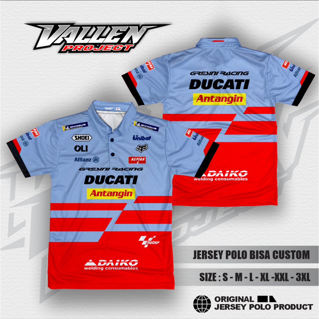 Jersey Jersi  Kancing Gresini Racing Moto GP / Baju wangky tim balap ducati gresini racing / kaos ti