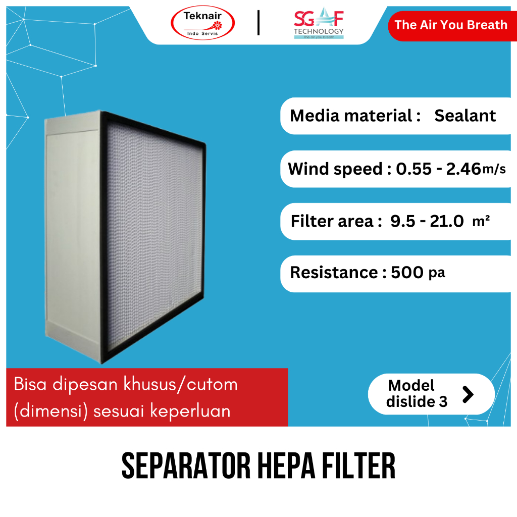 Separator HEPA Filter - Penyaring Udara Ruangan dan filter kabinet.
