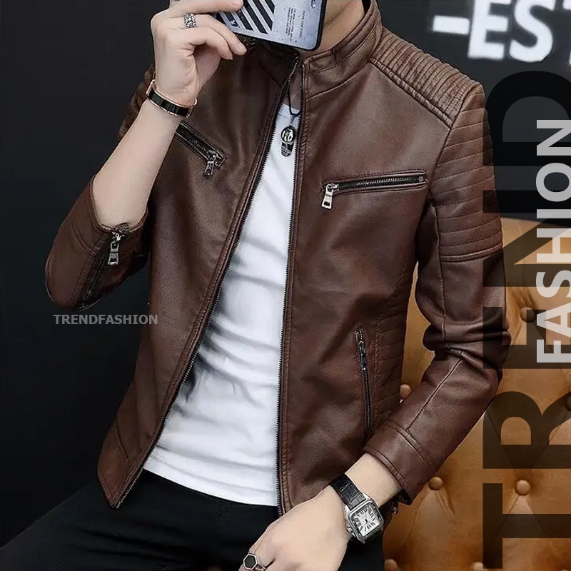 [TREND] Jaket Kulit Pria Korea Hitam, Tan & Coklat PU Leather / Jaket Pria Keren Terbaru