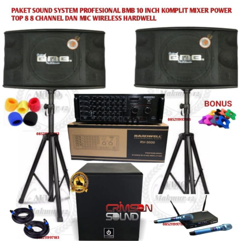 Paket sound Sistem Speaker Profesional BMB 10 Inch Pasif Komplit Power Amplifier Hardwell RV3000 Dan