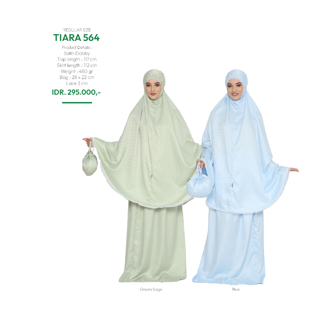 Mukena Tatuis Tiara 564 Satin Dobby Polos Renda Green Sage Hijau Blue Biru