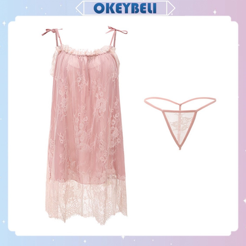 •OKEY BELI•BT372 Baju Tidur Daster Piyama Wanita Korea Sexy Mini Dres Women Brukat Brokat Nightdress
