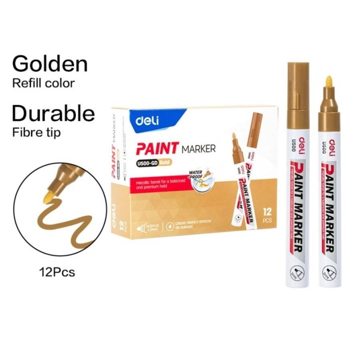 

Deli Paint Marker Spidol Ban Gambar Anti Air Multifungsi Tip 2mm EU500 - Gold