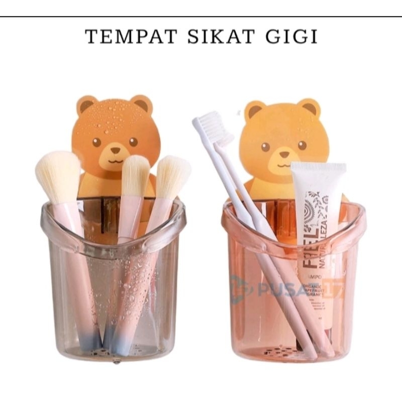 TEMPAT SIKAT GIGI TEMPEL MOTIF BERUANG / Wadah Sikat Gigi Tempel Dinding
