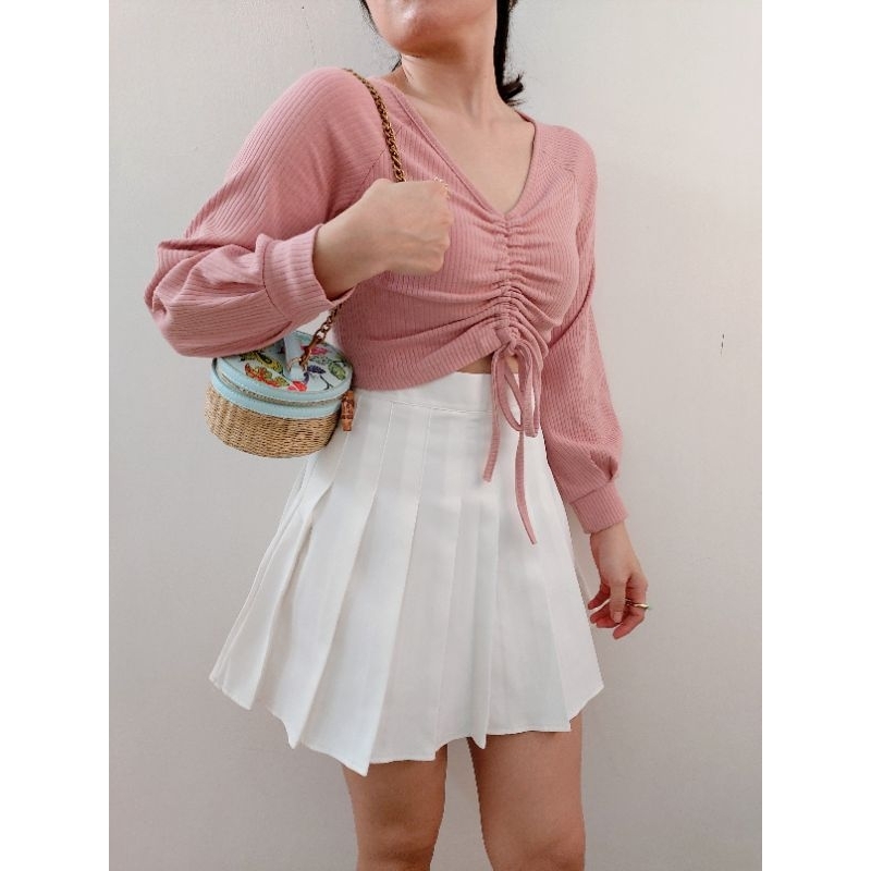 Poco Top (crop top/ korean crop top/ korean top/ baju serut/ lengan panjang)