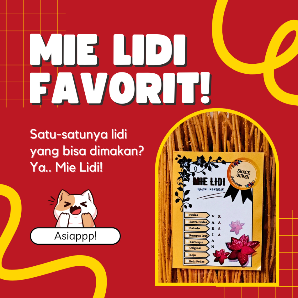 

Mie Lidi Extra Pedas, Balado, Keju | Mie Lidi Murah 75gr