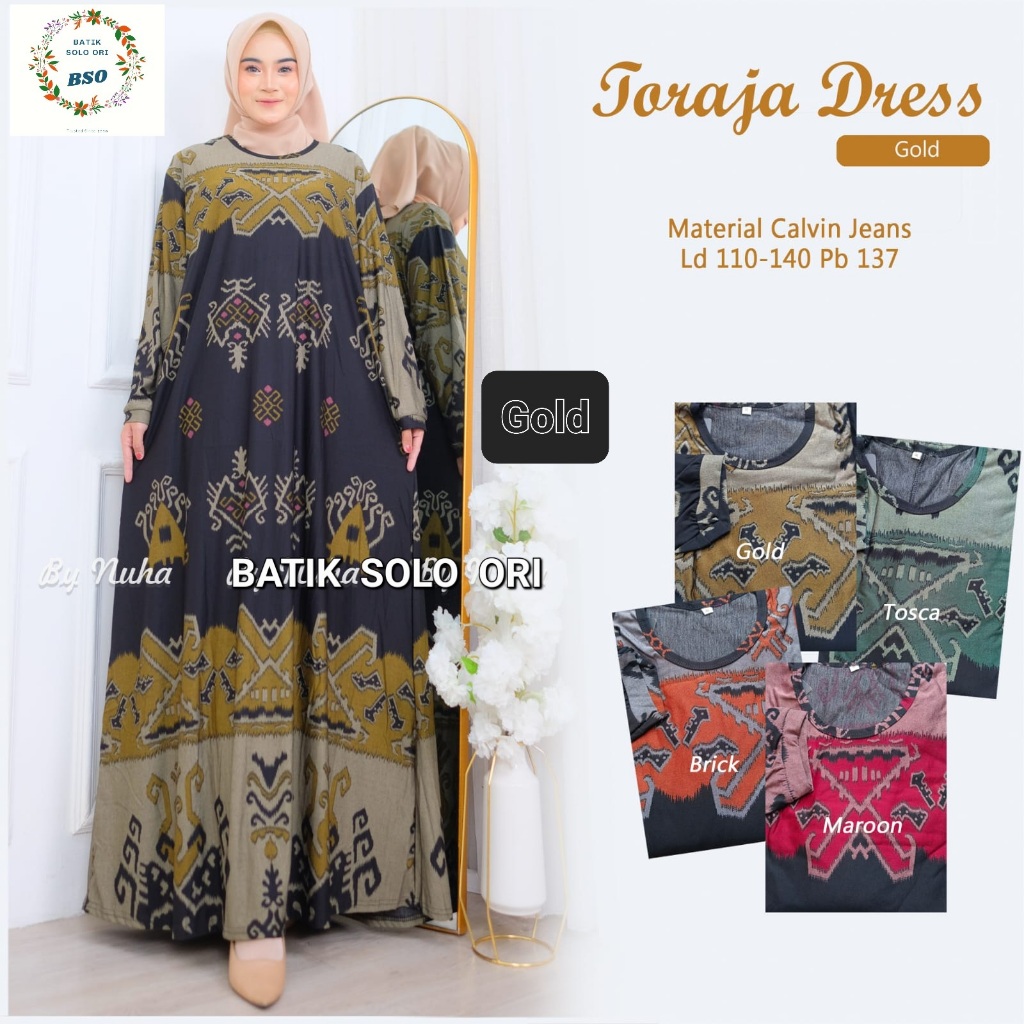 Toraja Zivara Lurik  Maxy Calvin Jeans Original. Gamis Seragam Pengajian Hajatan. Bahan Calvin Jeans