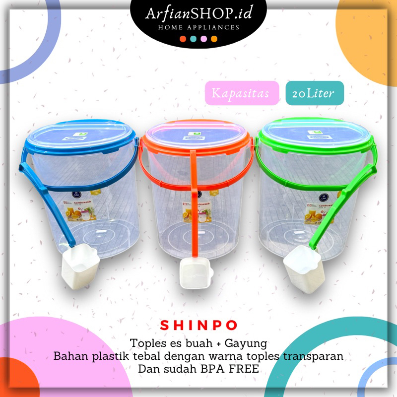 SHINPO - Toples Es Buah + Gayung 20 Liter / Aquarium Es Kelapa / Wadah Es Buah