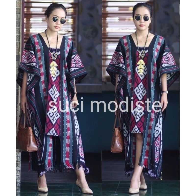Dress tenun oversize modern model kaftan buat santai kondangan kantoran pesta acara resmi kasual