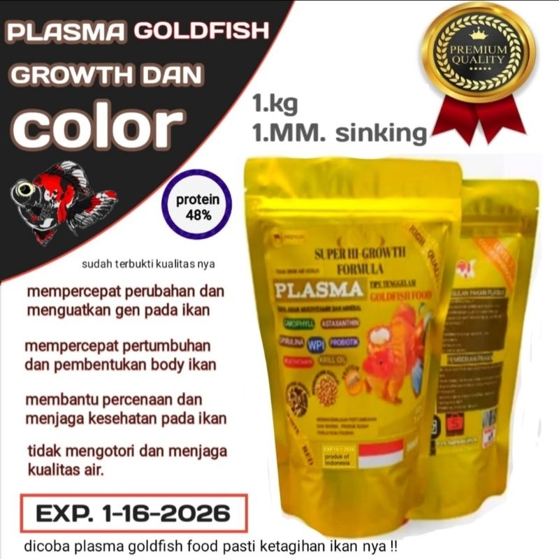 1kg Pelet Plasma Goldfish Growth and Colour pakan mas koki