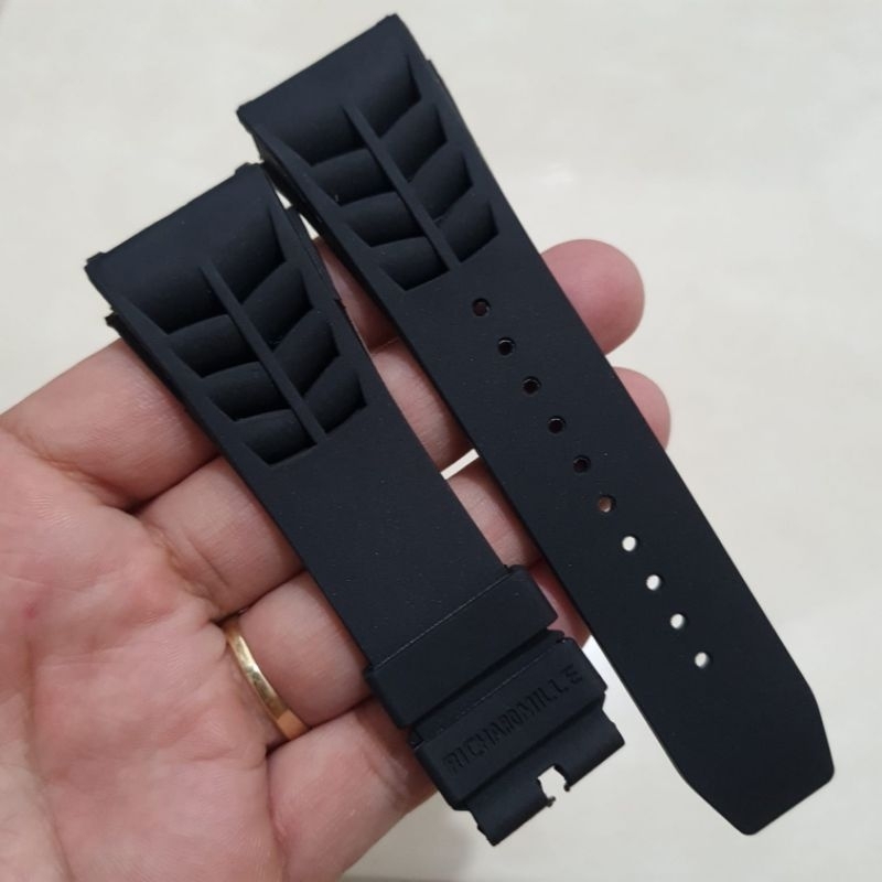 Tali karet strap rubber / Kanvas jam tangan RM warna Hitam Black / Red Merah