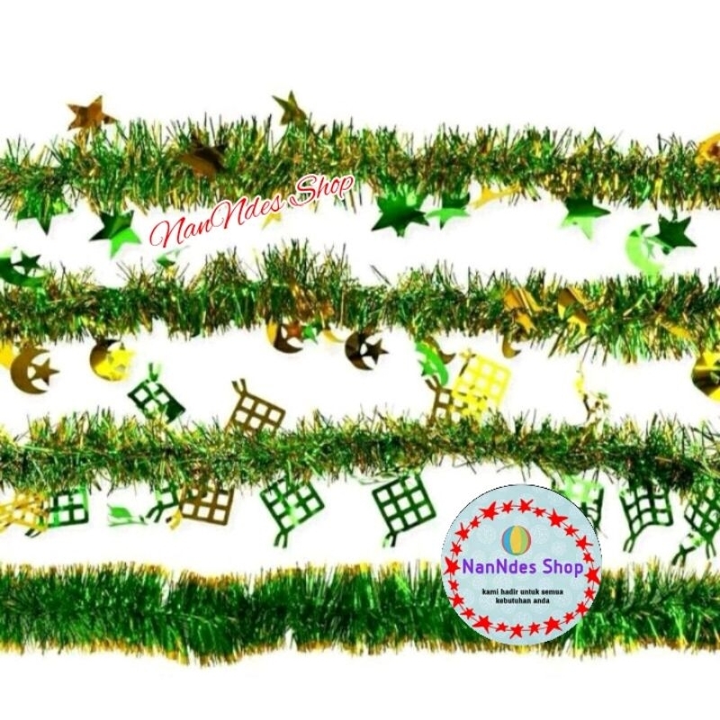 Slinger Lebaran Idul Fitri 9 Cm Ornamen Ketupat Bulan Bintang Kubah Masjid / Garland Tinsel / Slinge