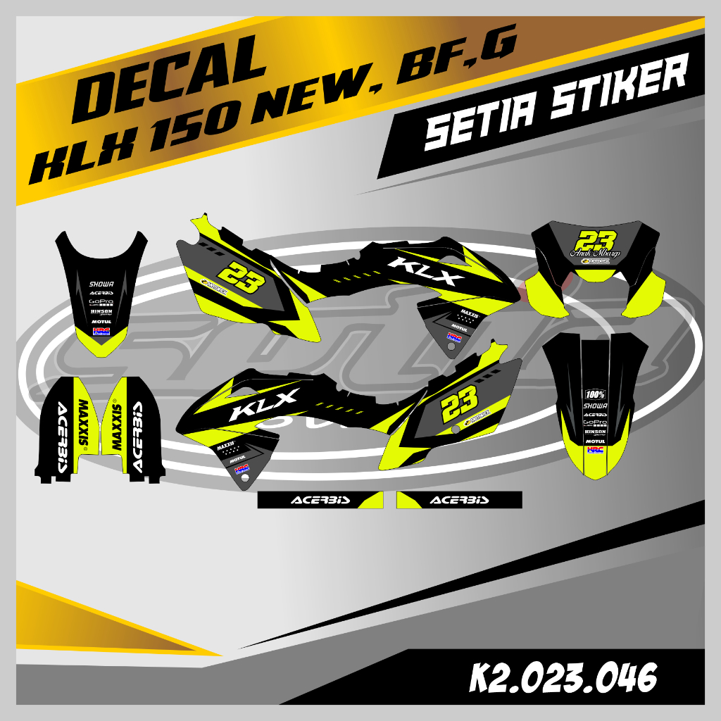 DECAL KLX BF 150 NEW, G, SE, WARNA HIJAU STABILO, KEREN, SIMPLE, STIKER SUPERMOTO TRAIL, DESAIN BEBA
