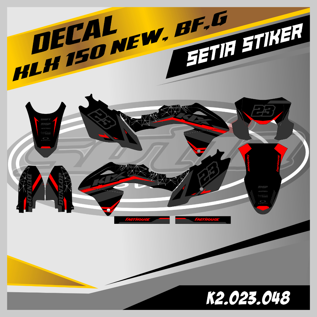 DECAL KLX BF 150 NEW, G, SE, WARNA MERAH ABU-ABU, KEREN, SIMPLE, STIKER SUPERMOTO TRAIL, DESAIN BEBA