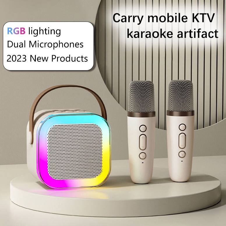 BEST PRODUCT CODSpeaker bluetooth karaoke Cahaya warna microphone wireless KTV Rumah Dua mikrofon bl