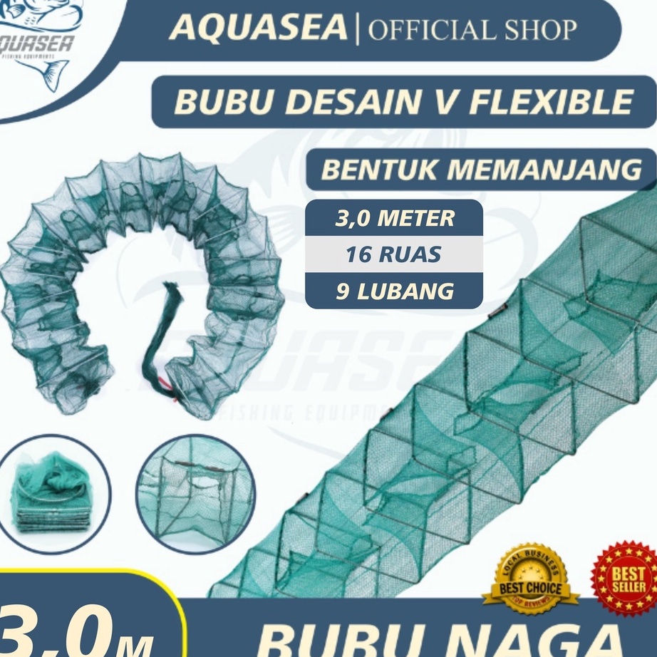 Hemat Besar Kualitas Tetap Utama AQUASEA  Bubu Naga Hijau 3 meter  3m Bubu Naga Perangkap Ikan Udang