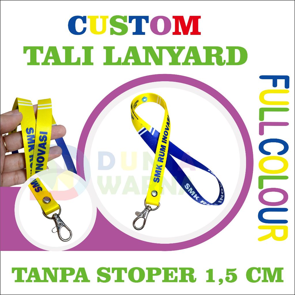 

Tali lanyard id card custome 1,5 cm 1 sisi tanpa stoper / lanyard id card custome printing bahan tisu