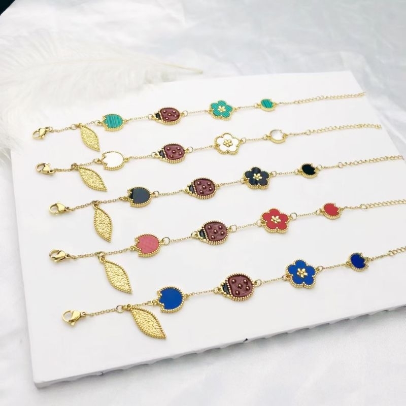 Clafel & Co - OLIVIA Gelang Tangan Wanita Titanium Asli Lapis Emas 18K Gold Zircon Jewelry VCA