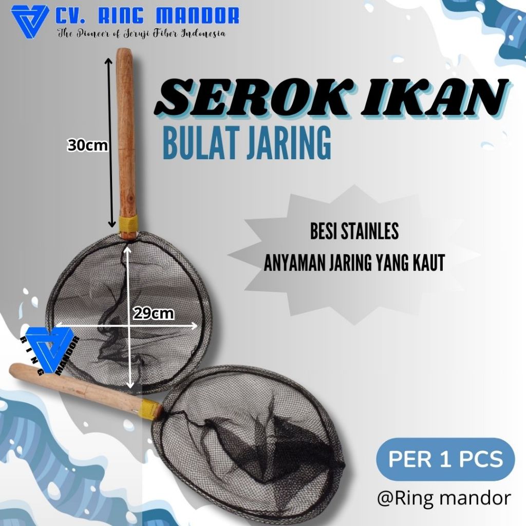 serokan ikan bulat diameter 29cm Serokan Ikan Besar Gagang Kayu / Serokan Tangkap Ikan