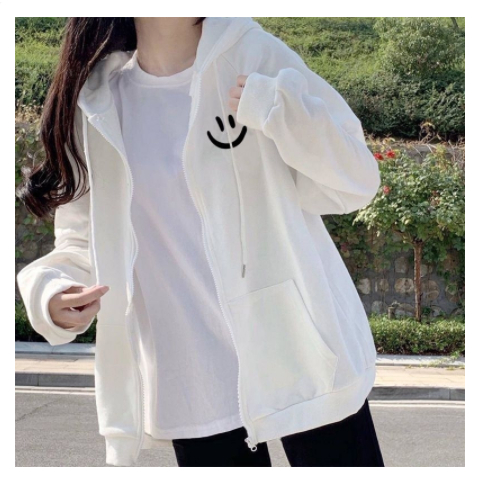 Zip Hoodie SMILE (size S - 6XL) Jaket Resleting Korean Happy Smiley Ulzzang Style Big size Jumbo Ove