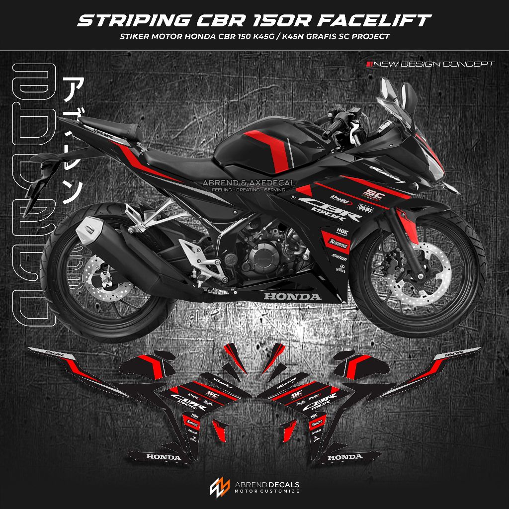 Striping CBR 150 R Facelift Grafis SC Project / Stiker Motor Honda CBR 150 K45N / K45G Design Custom