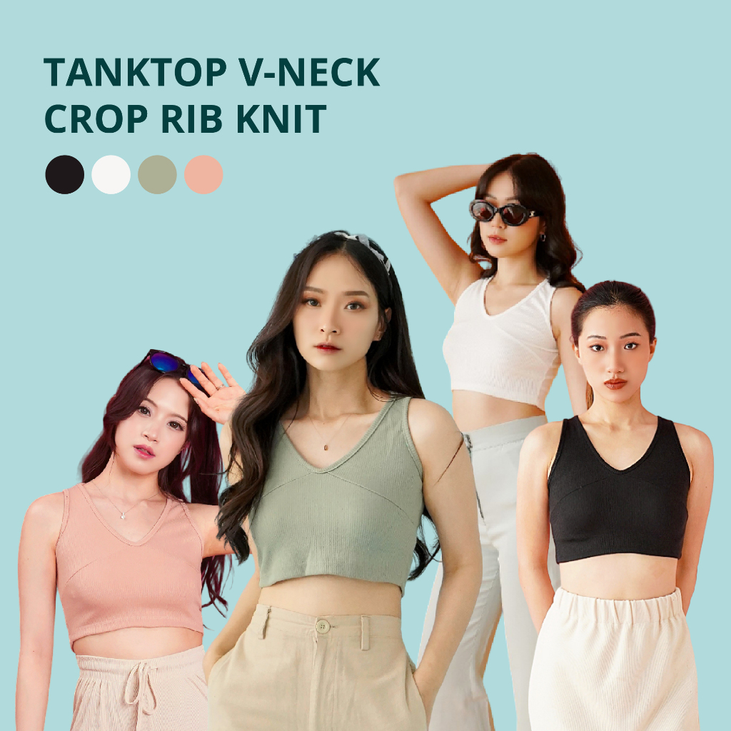 OROY Tanktop V-Neck Korean Tank Top Crop Rib Knit Wanita Polos OR1500