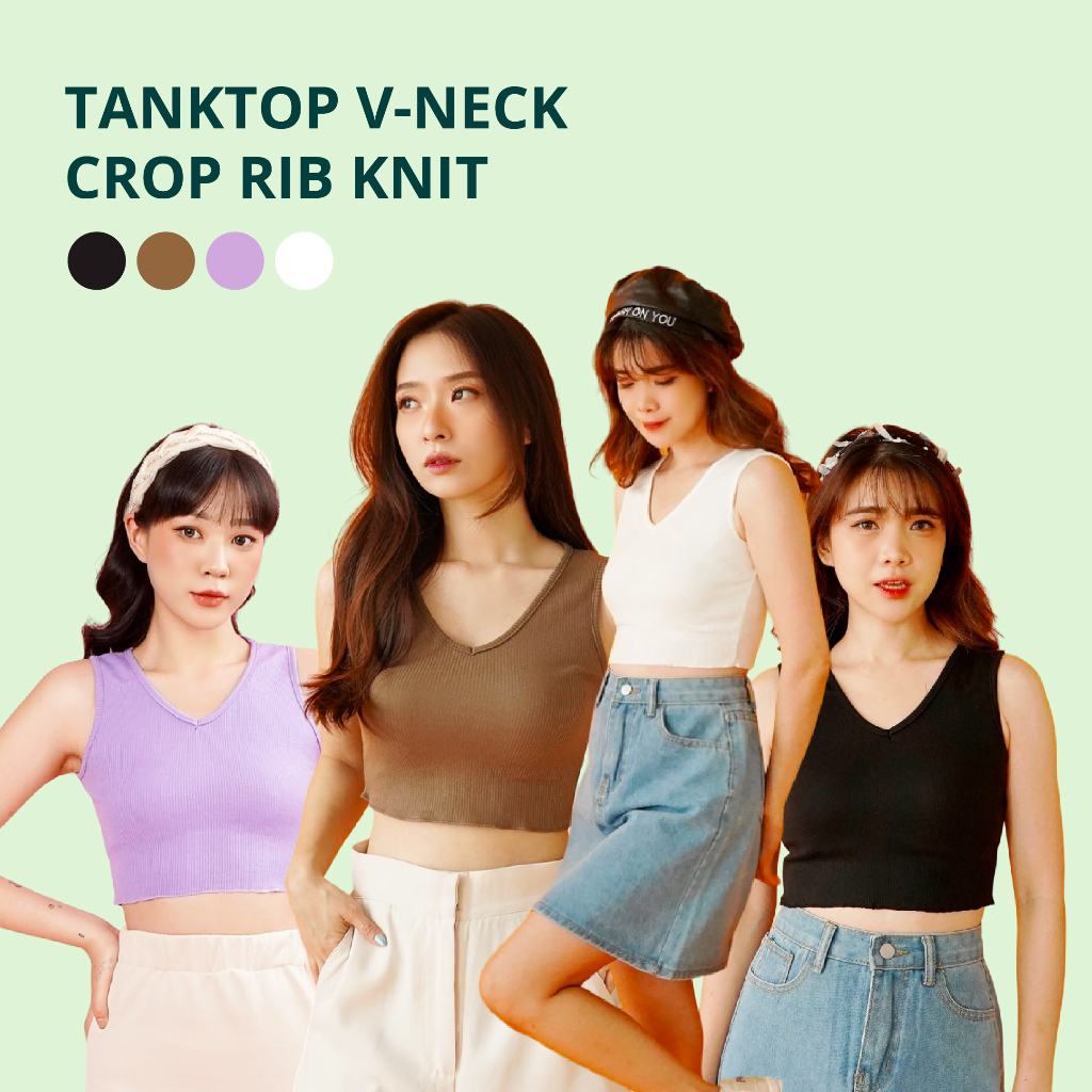 OROY Tanktop Korean V-Neck Crop Tank Top Rajut Wanita Crop Top Korea Tengtop Pendek OR1400