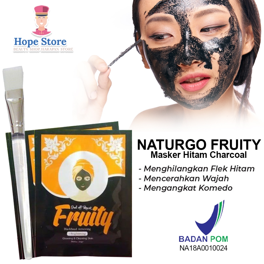 HOPE STORE - [ 1 Box 10 PCS ] BPOM Masker Wajah Fruity Naturgo / Masker Lumpur Blackmask Ampuh Mengangkat Komedo + FREE KUAS