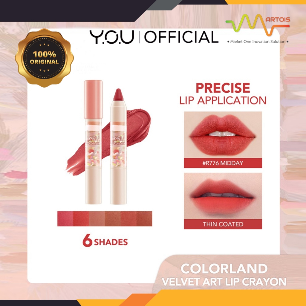 YOU Colorland Velvet Art Lip Crayon / Lipstik Matte Nourishing Vit E