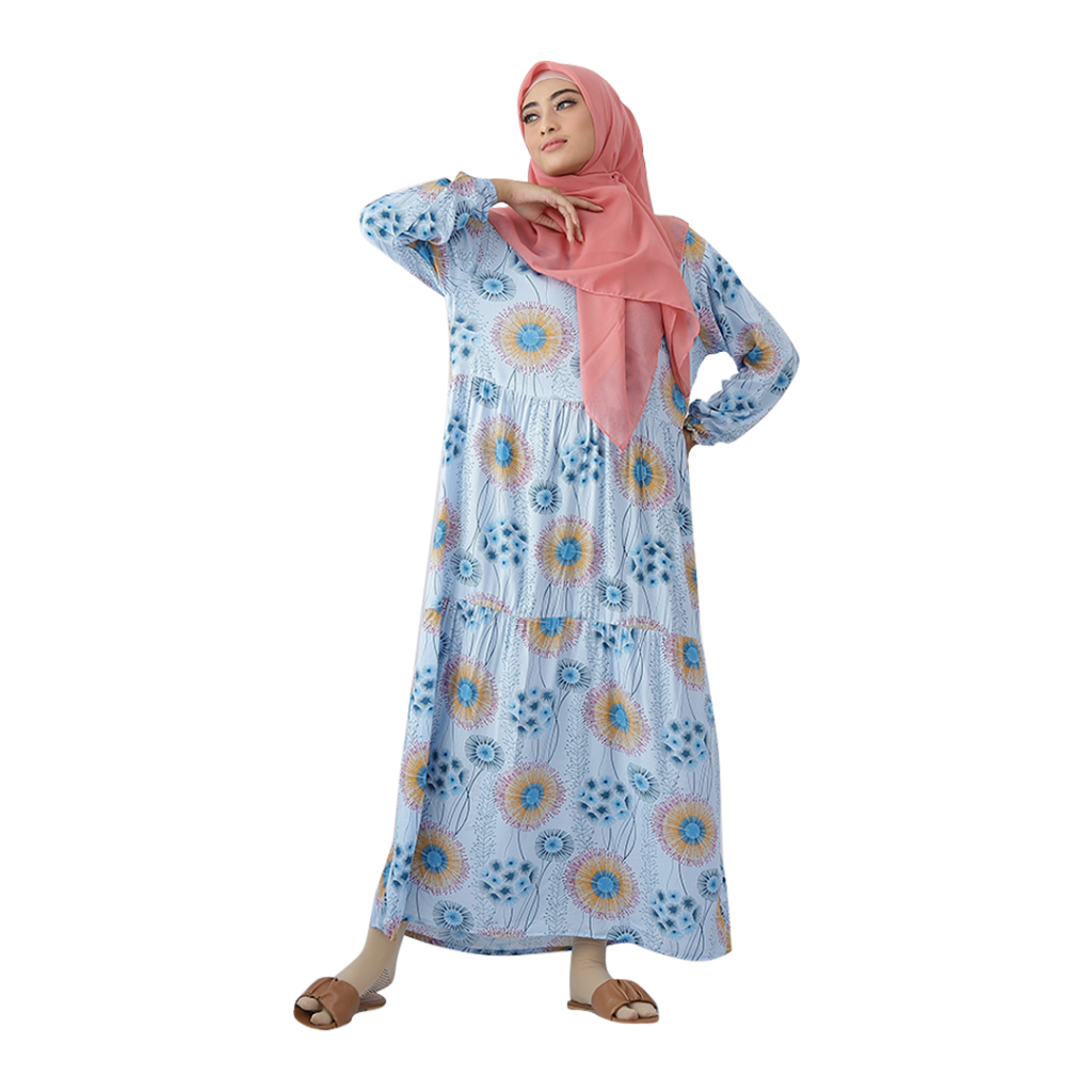 MyOutfit - Baju Gamis Wanita Dewasa Panjang Bahan Katun Rayon Motif Busui Model G2-Biru
