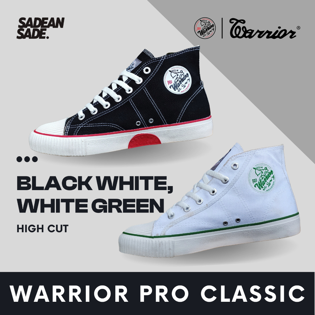 Sepatu Warrior Pro Classic Black White, White Green - High Cut