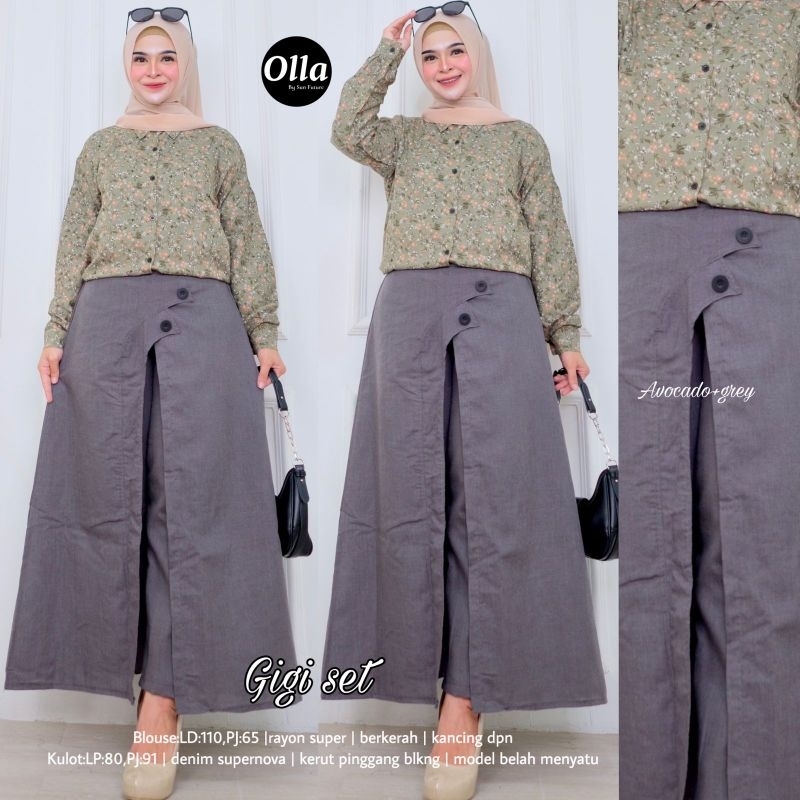Gigi Set By OLLA • Setelan Wanita • Setelan Atasan Blouse Kulot Celana Panjang Wanita Muslim Kekinia