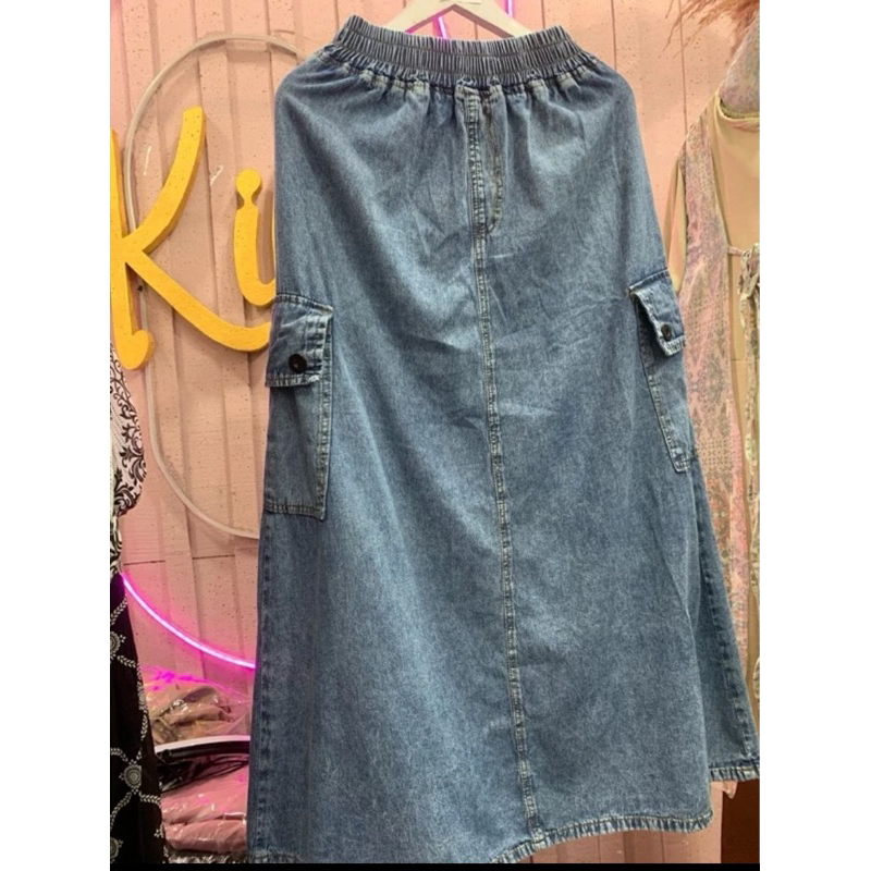 Rok Cargo Jeans Bahan jeans  Lp:100Cm Pj:100cm
