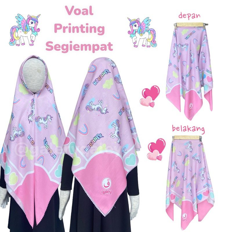 VOAL PRINTING SEGIEMPAT ANAK MOTIF UNICORN LOVE / HIJAB ANAK KARAKTER / KERUDUNG ANAK SEGIEMPAT MOTI
