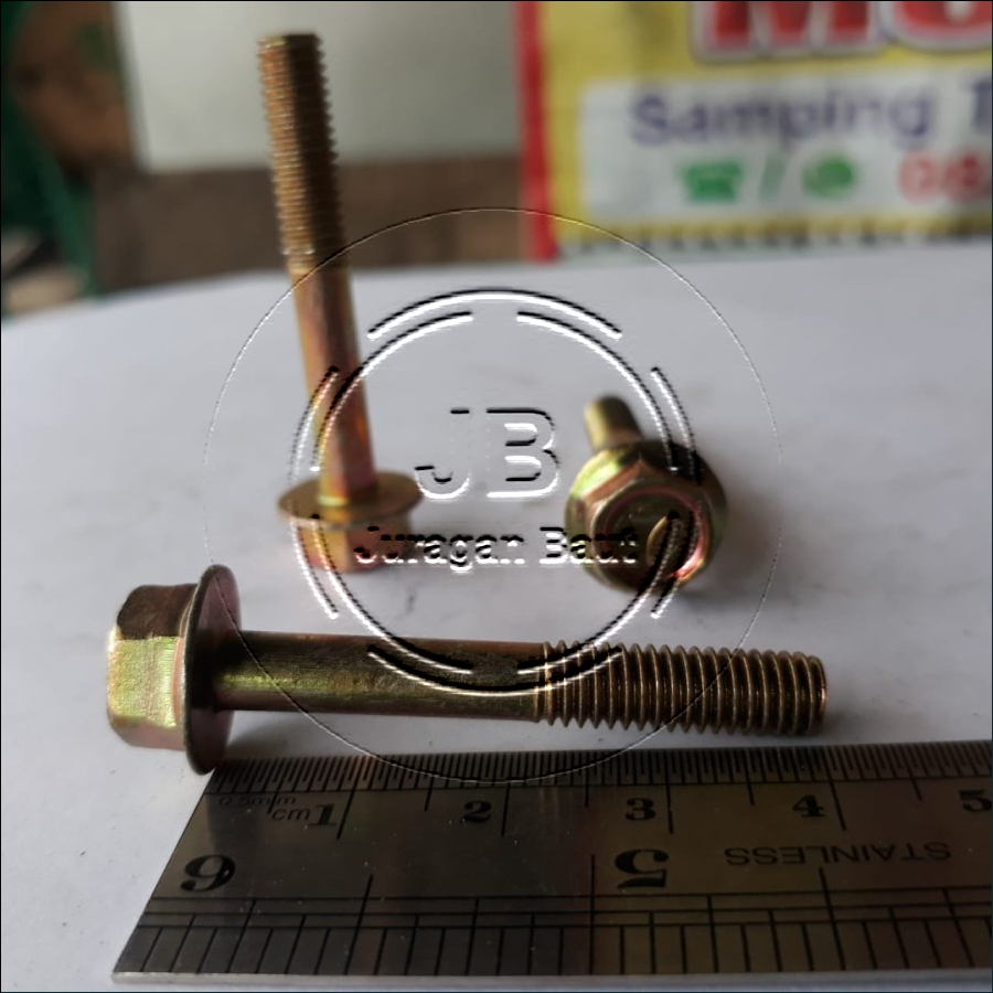 FLANGE BOLT M6 X 40 BAUT TOPI M6X40 WARNA KUNING KUNCI 10 PANJANG 4CM 4 CM 40MM DIAMETER BATANG 6MM 
