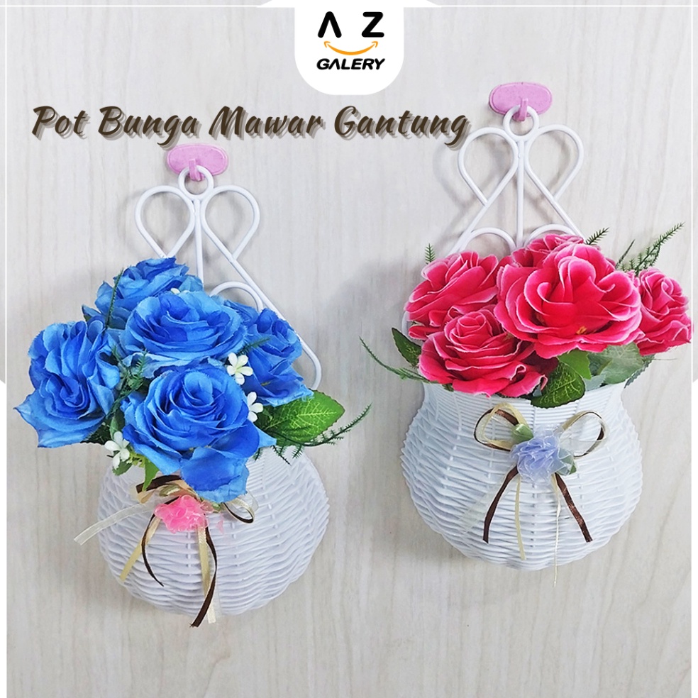 QFX466 Dikon  Tanaman Hias Plastik Bunga Mawar Hias Gantung Dinding Cantik Artifical Flower Pot Bung
