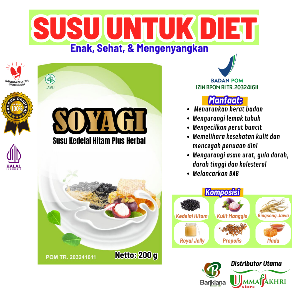 

SOYAGI Kedelai Plus Herbal Susu Diet Pengganti Makan Pelangsing ampuh mengecilkan perut buncit