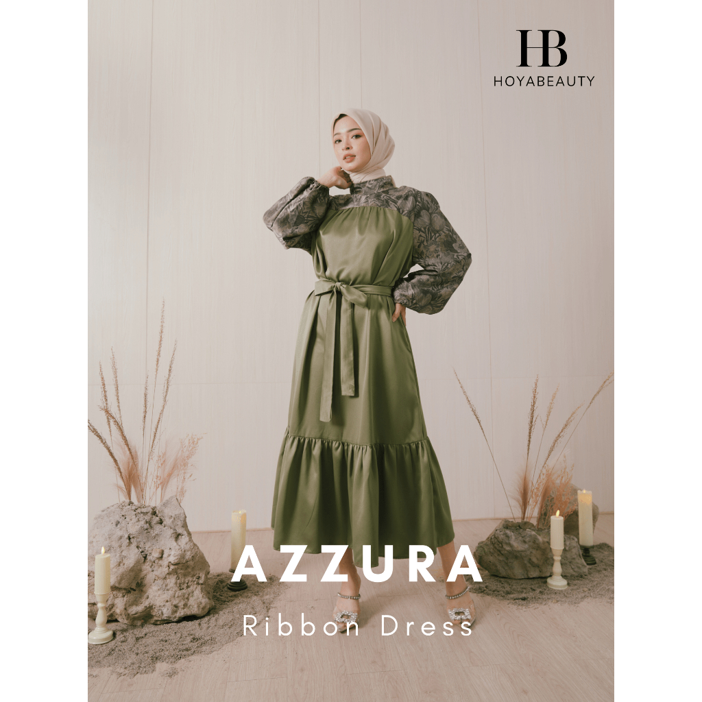 [HoyaBeautyID - Eid Collection] AZZURA Dress - Busana Gaun Satin Muslim Wanita Lengan Panjang Mewah 